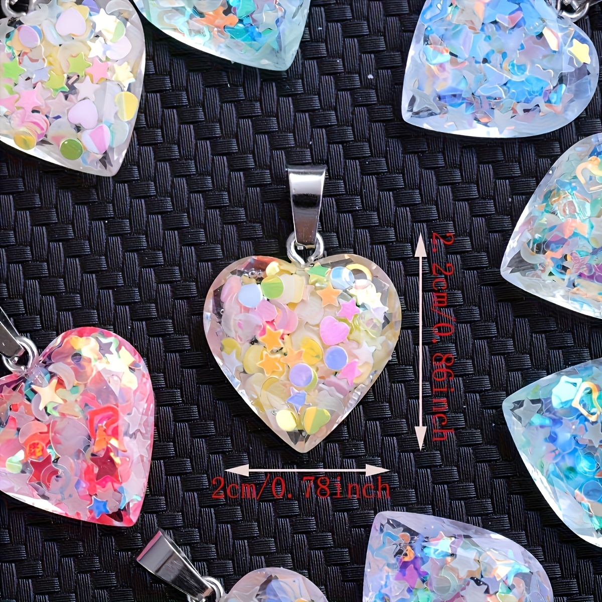 12pcs Resin Heart-Shaped Luminous Glitter Pendants Set
